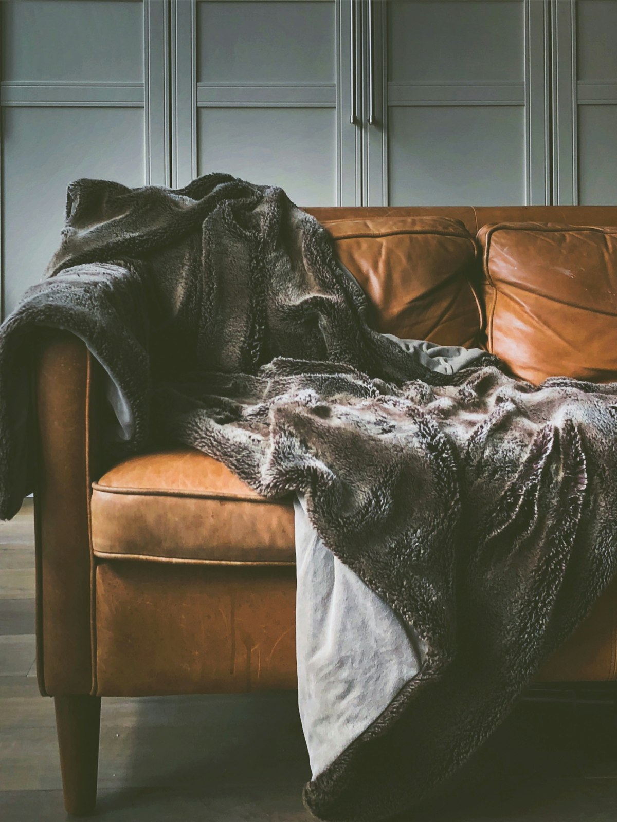 Grey faux fur throw