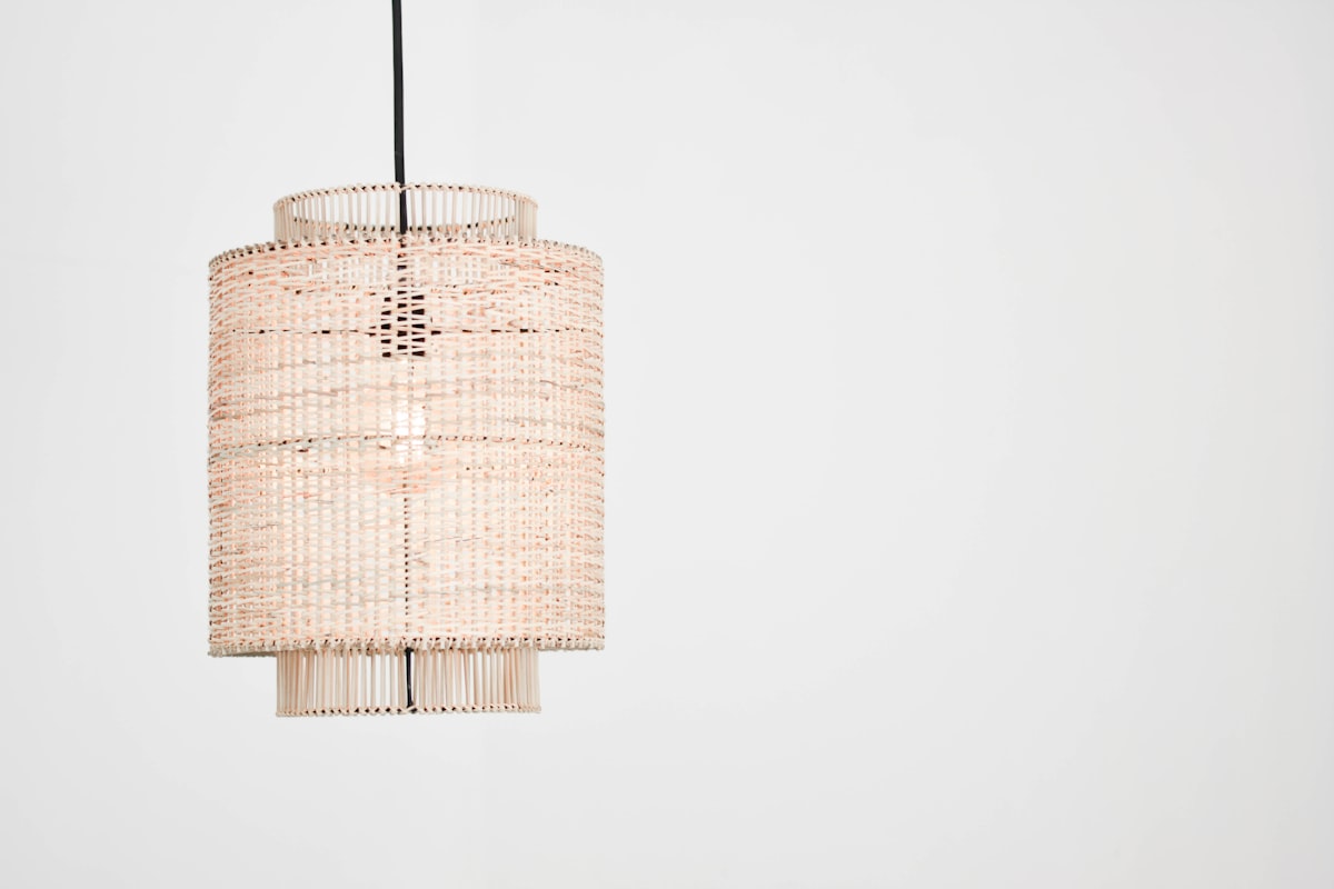 Rattan pendant ceiling light shade, styled view