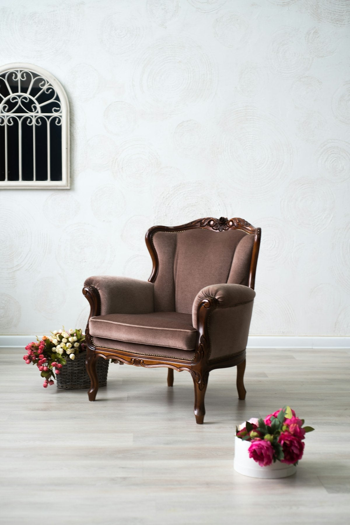 Boucle fabric snuggle chair