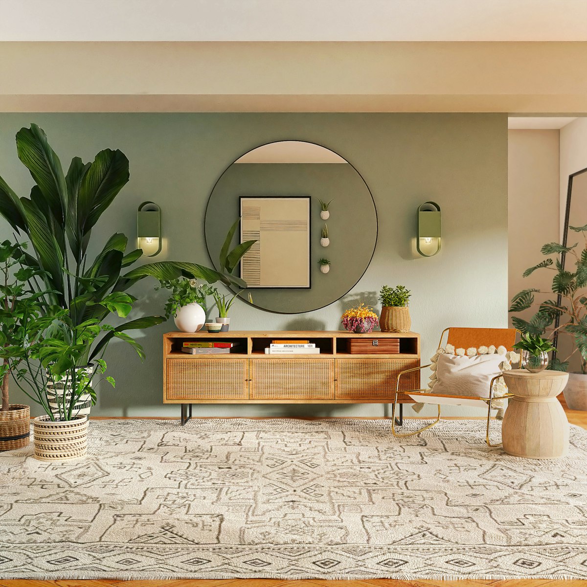Round gold frame wall mirror