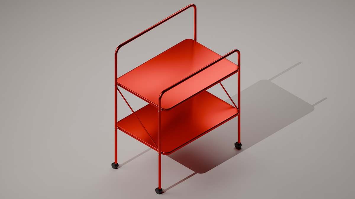 Utility storage trolley, 3-tier, angle view