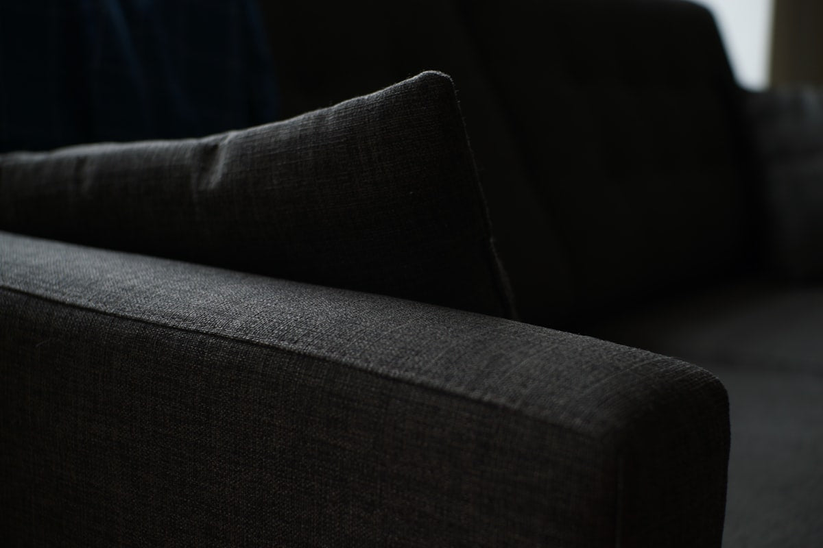 2-seater linen sofa, charcoal grey, styled living room view