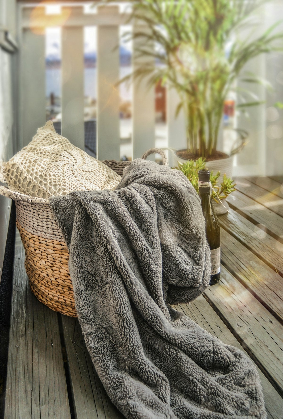 Faux fur throw, grey, styled view
