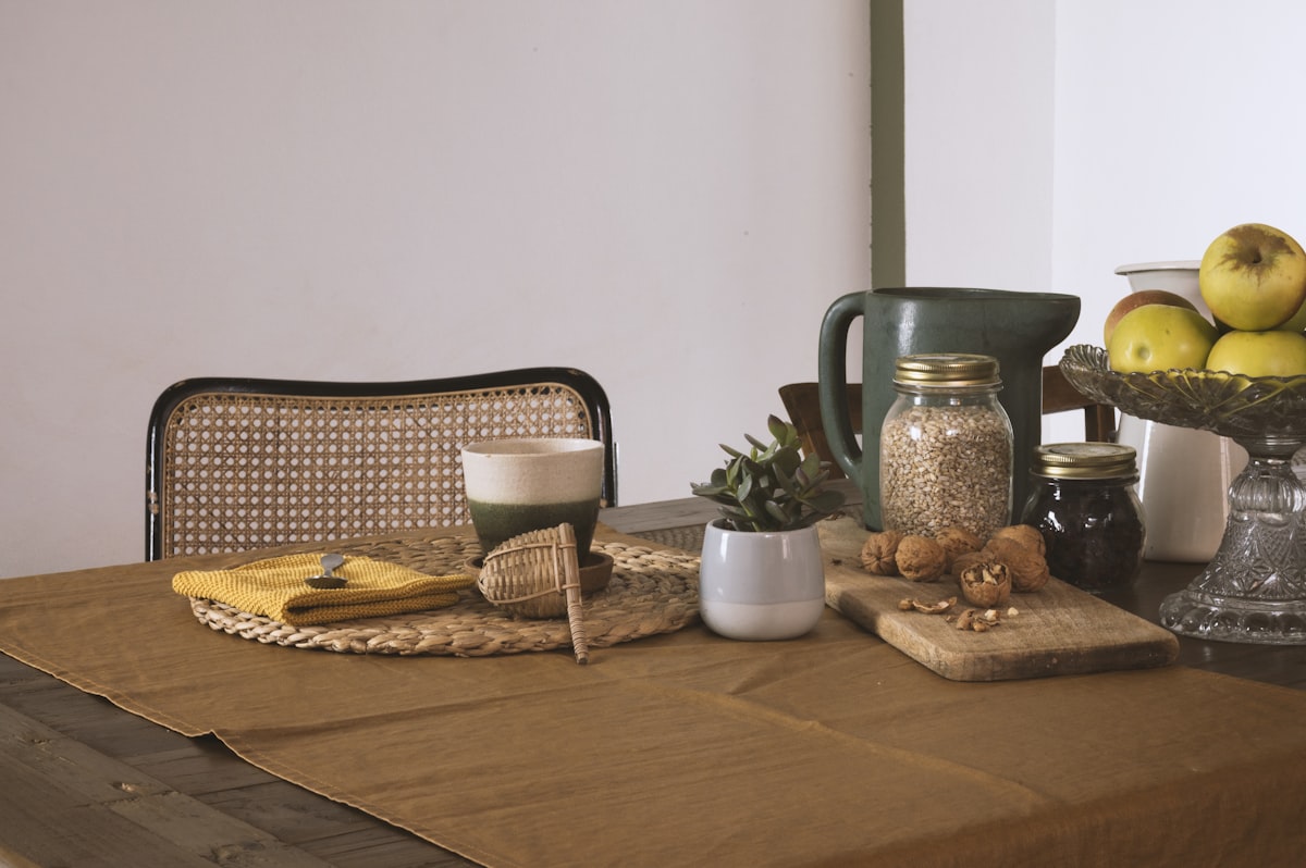 Linen table runner, styled table view