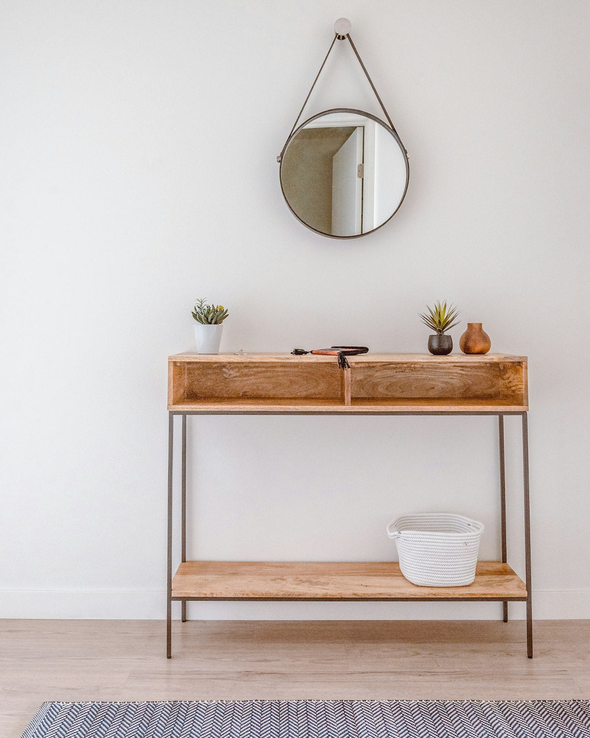Console table with drawer, angle view