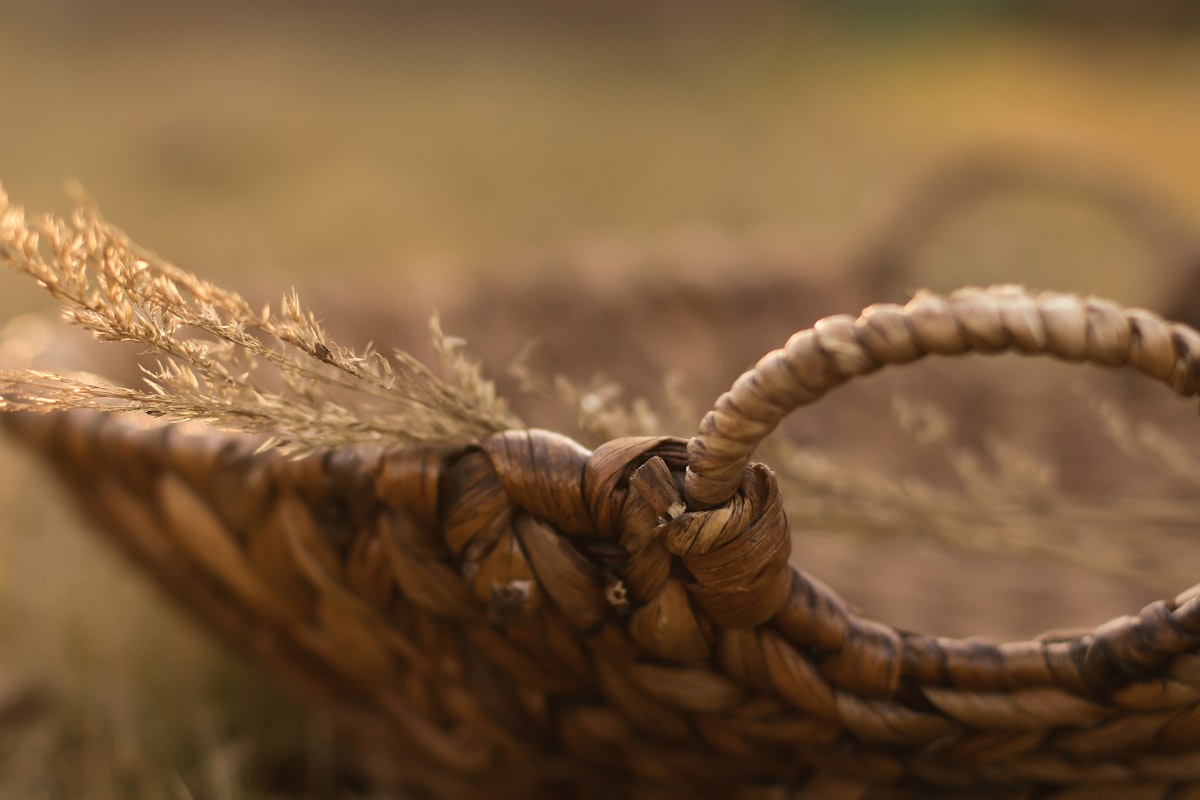 Woven seagrass storage basket set, angle view