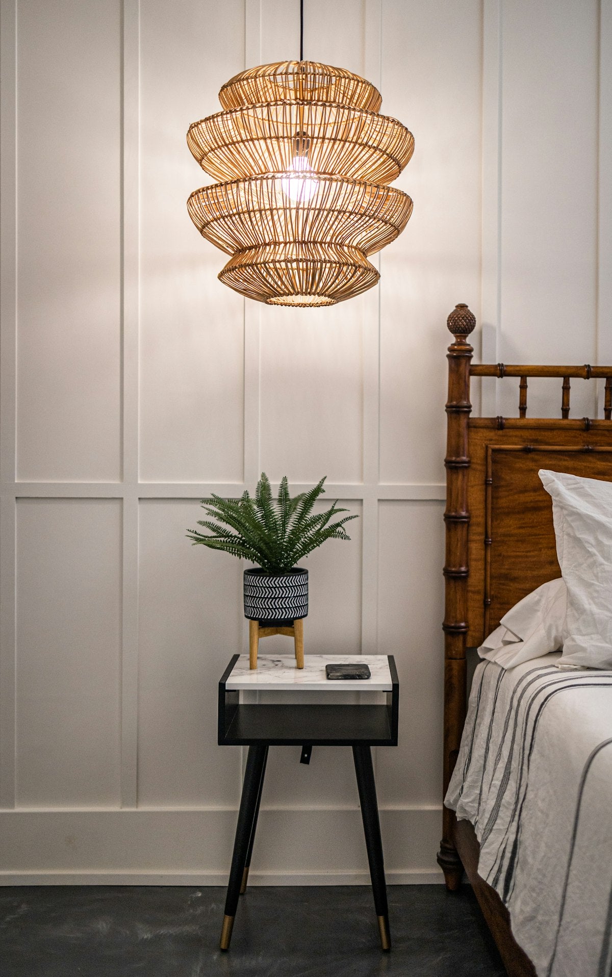 Rattan pendant ceiling light shade, angle view