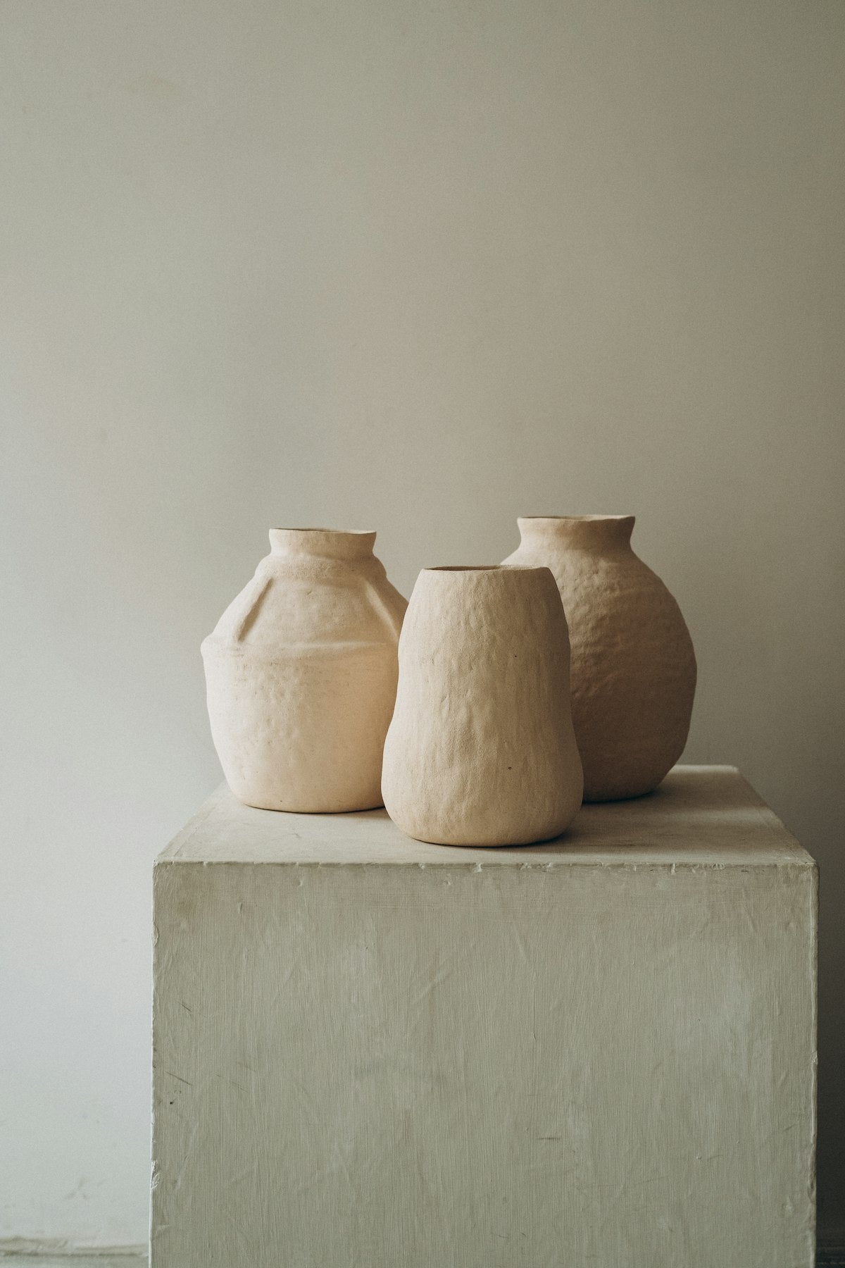 Textured ceramic stoneware vase, side view