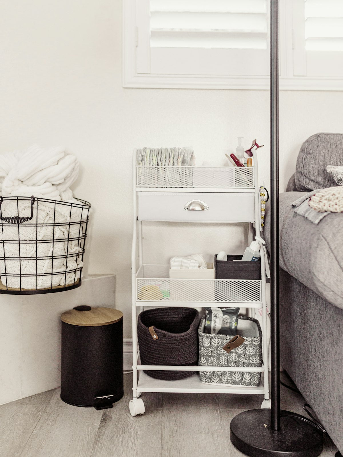 Utility storage trolley, 3-tier, styled view